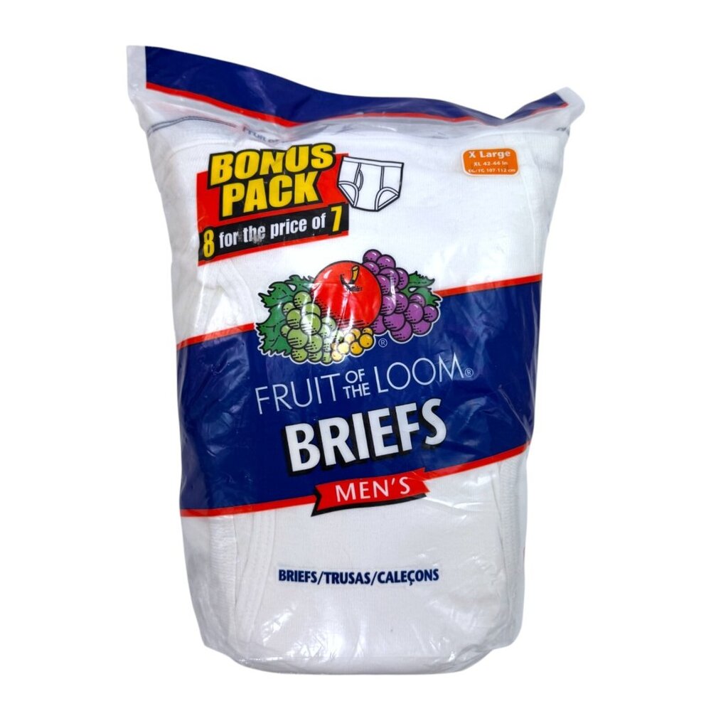 Vintage 2005 Fruit of the Loom Briefs 8-Bonus Pack XL 42-44 Mens White Underwear - Picture 3 of 8